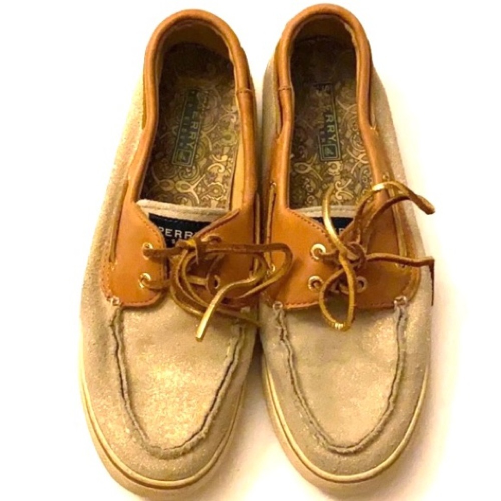 Sperry‎ Top Sider Gold Glitter Leather Shoe, Size 8